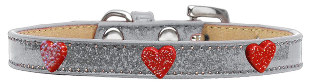 Red Glitter Heart Widget Dog Collar Silver Ice Cream Size 10